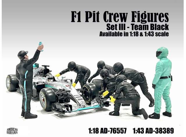 1/43 f1 pit crew figures set #3 team black 7 figures.