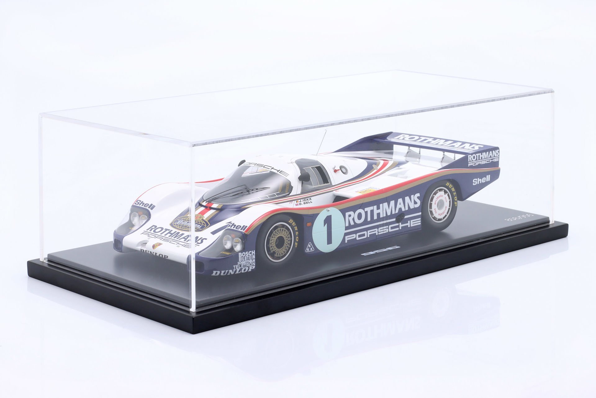 SPARK-MODEL - PORSCHE - 956LH 2.6L F6 TWIN TURBO TEAM ROTHMANS PORSCHE SYSTEM N 1 WINNER 24h LE MANS 1982 JACKY ICKX - DEREK BELL - CON VETRINA - WITH SHOWCASE