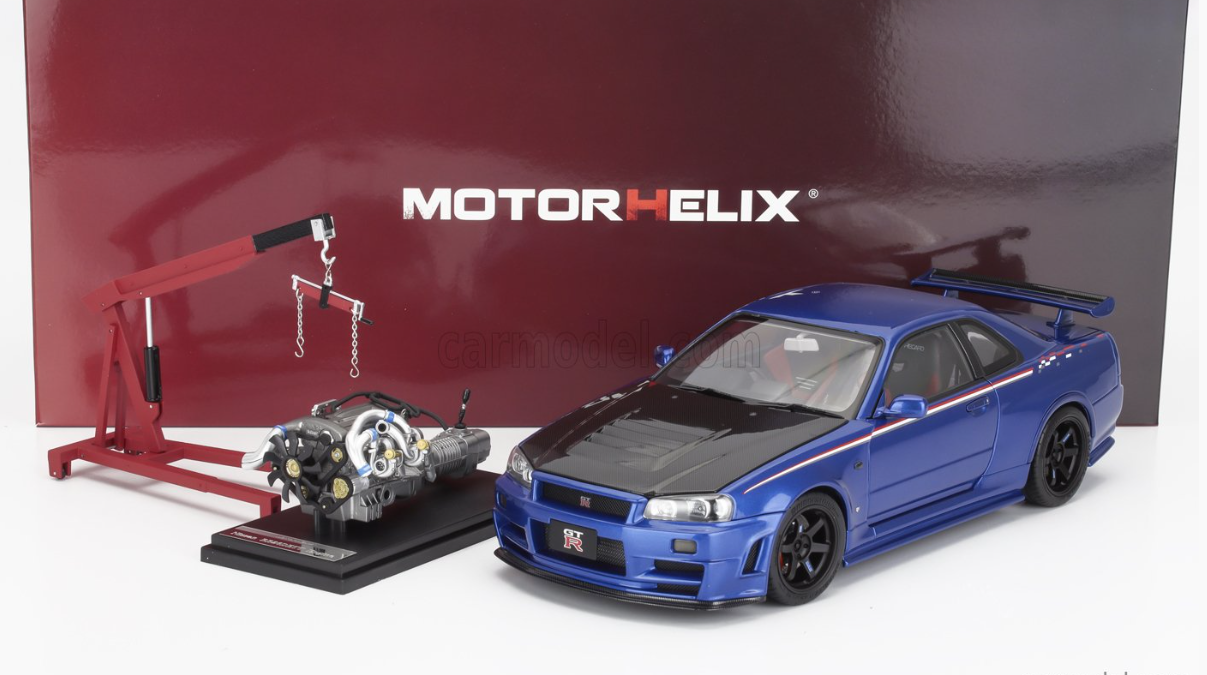 1/18 MOTORHELIX - NISSAN - SKYLINE GT-R (R34) NISMO CRS COUPE 2002 WITH ENGINE