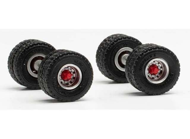 1/87 Wheelset street 11.00x20 double for trailer, chrome/black/red