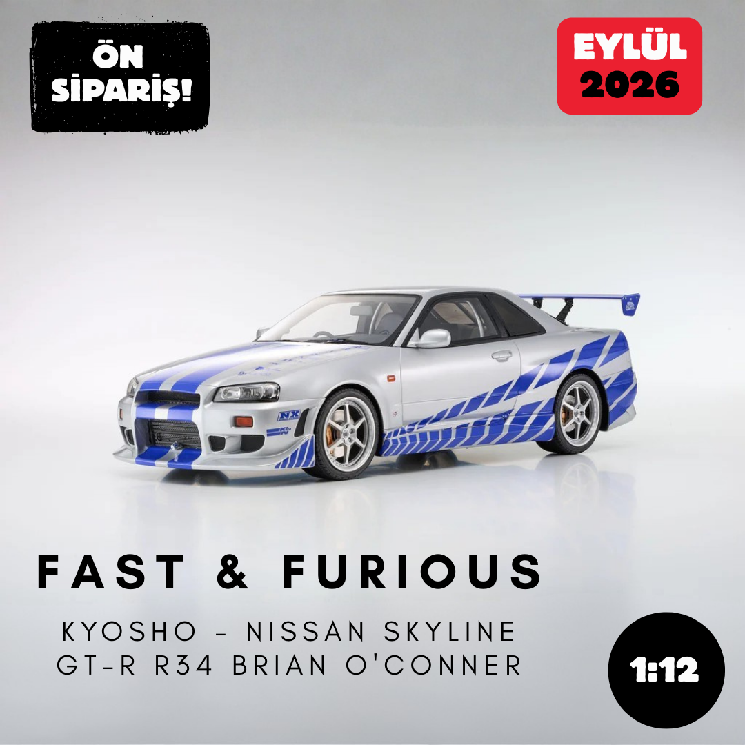 Ön Sipariş - 1/12 KYOSHO Nissan Skyline GT-R R34 - BRIAN O'CONNER - KSR12007A