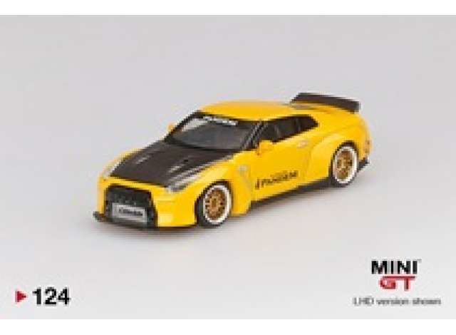 1/64 Pandem Nissan GT-R R35 Duck Tail, metallic yellow with carbon