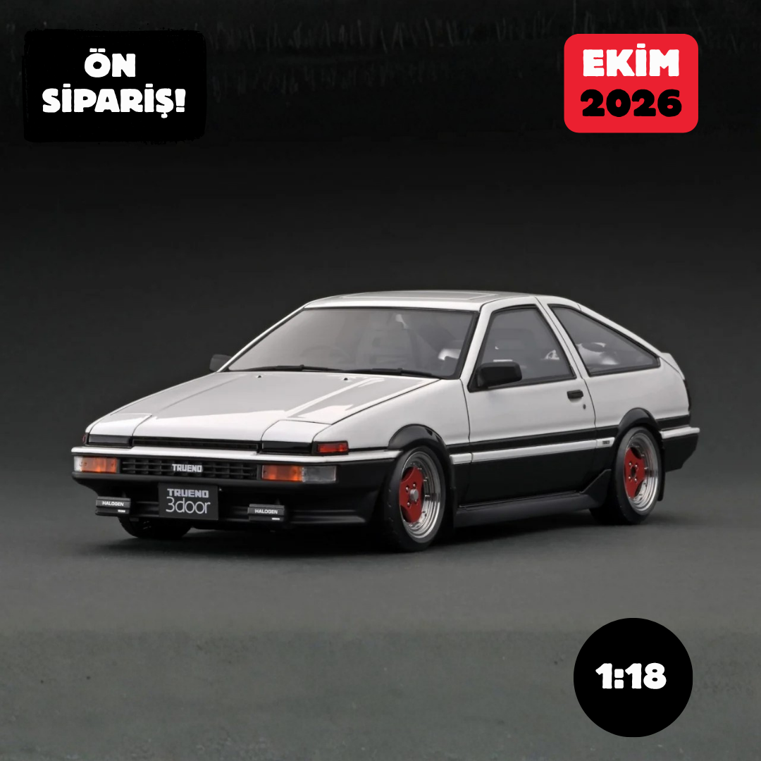Ön Sipariş - 1/18 Ignition Toyota Sprinter Trueno 3Dr GT Apex (AE86) White/Black *ADVAN A3A wheels - IG3283