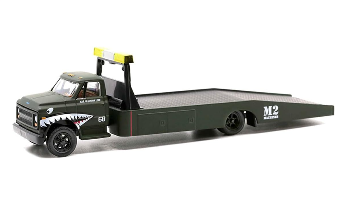 1/64 - M2 1968 Chevy C60 Flatbed Truck #68 Matt Dark Green with Graphics Maj. G Action Line Limited Edition to 21120 Pieces Worldwide