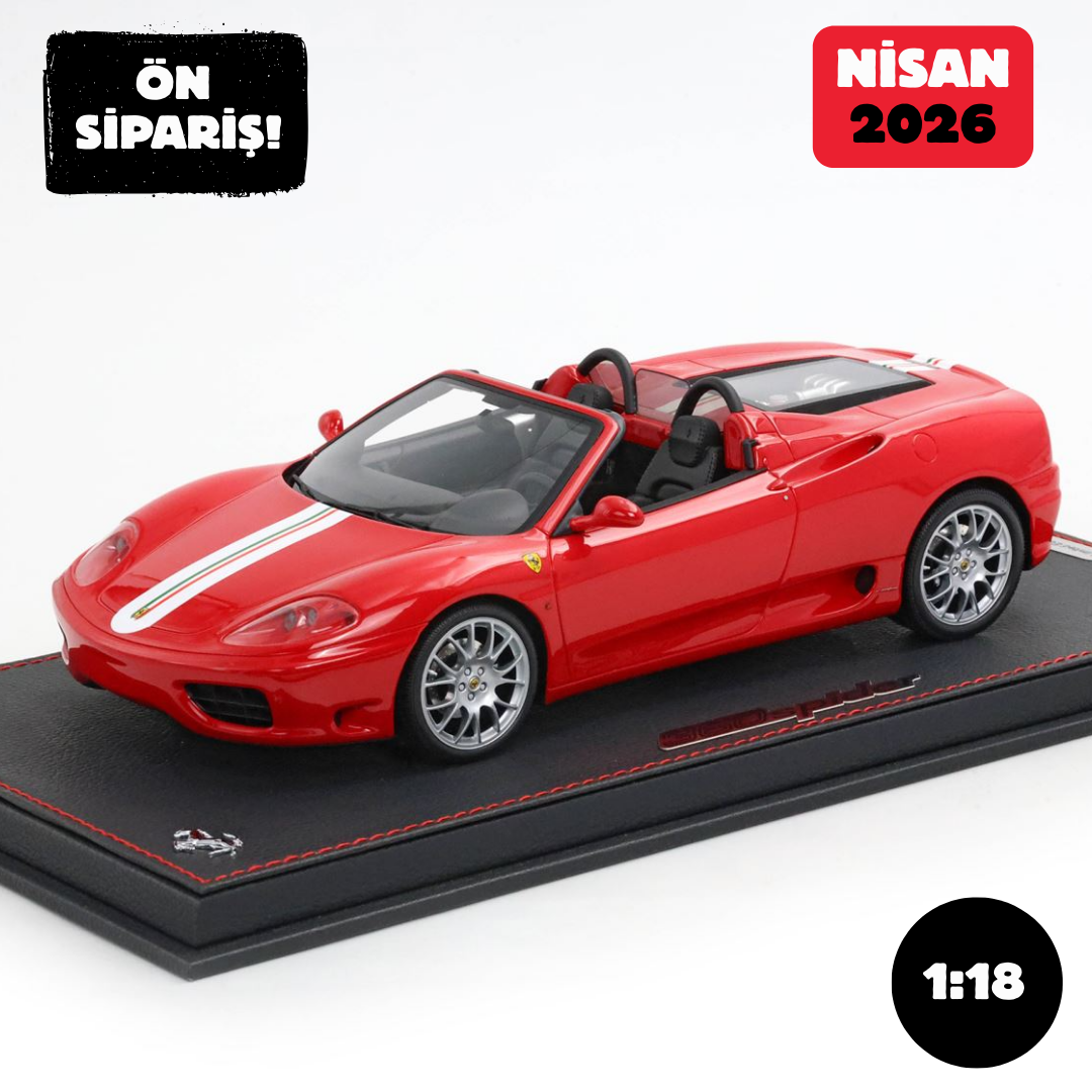 Ön Sipariş - 1/18 BBR Ferrari 360 Modena Spider automatic gear Rosso Corsa - italian stripe - challenge back grid