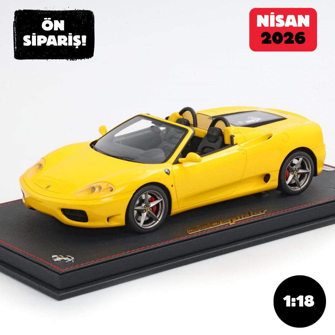 Ön Sipariş - 1/18 BBR Ferrari 360 Modena Spider automatic gear Giallo Modena - Black - italian stripe - challenge back grid