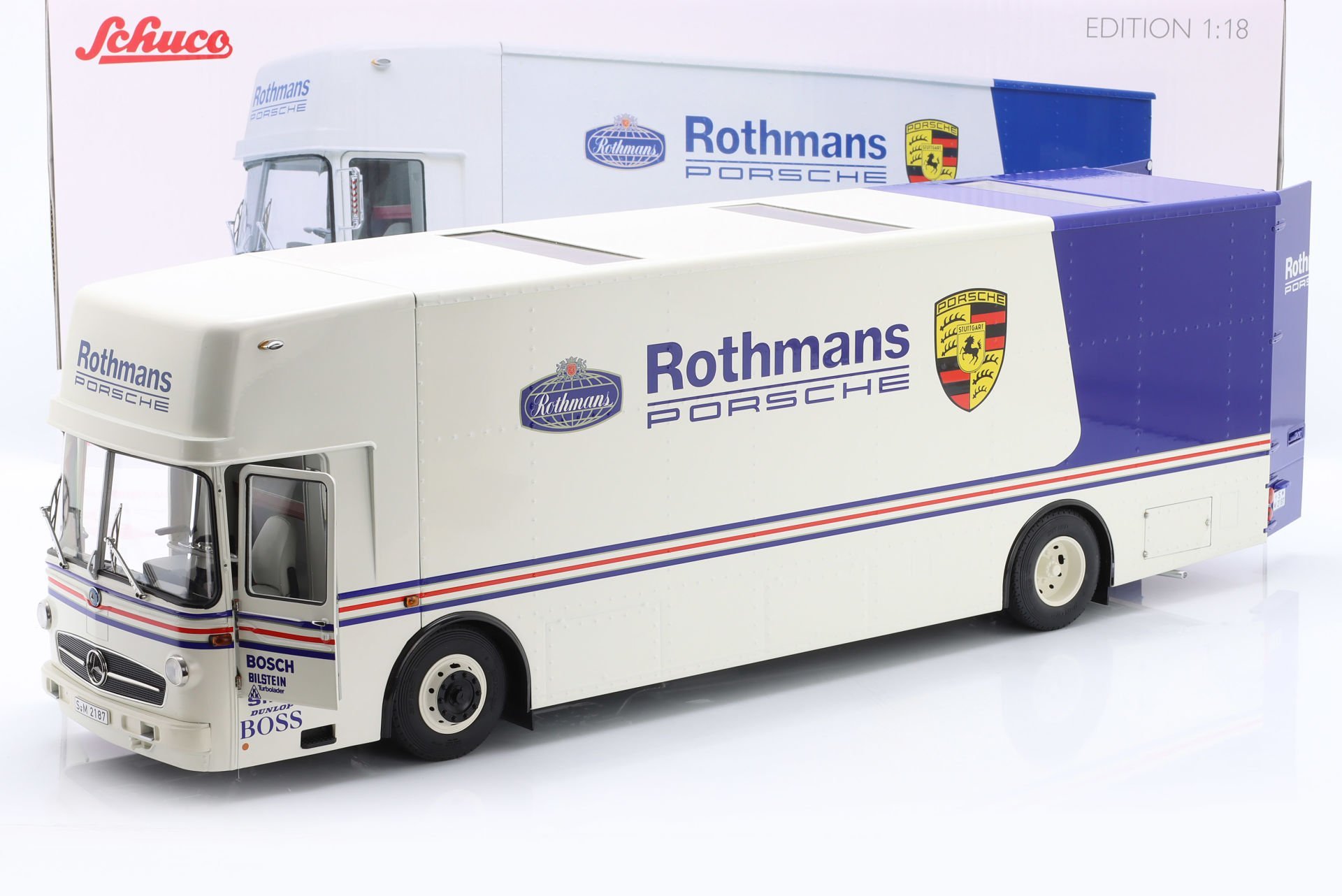 SCHUCO - MERCEDES BENZ - O317 TRUCK CAR TRANSPORTER PORSCHE ROTHMANS 1984
