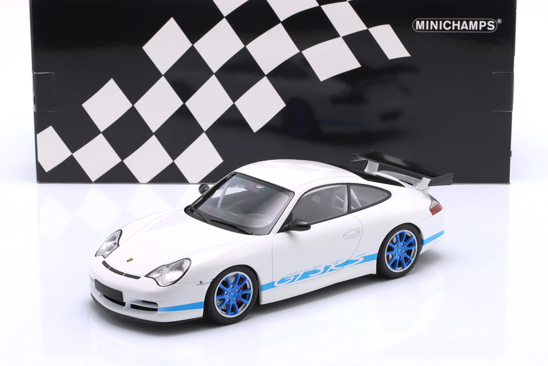 1/18 MINICHAMPS Porsche 911 (996) GT3 RS year 2002 white / blue - 155062021