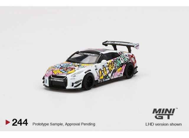 1/64 LB Works Nissan GT-R R35 Type 2 Rear Wing ver 3 *LBWK Kuma Graffiti*, white/yellow/green