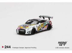 1/64 LB Works Nissan GT-R R35 Type 2 Rear Wing ver 3 *LBWK Kuma Graffiti*, white/yellow/green