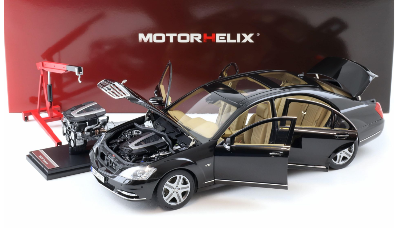 Motorhelix Mercedes-Benz S-Class S600L W221 (BLACK) Diecast Car Model with Extra Engine