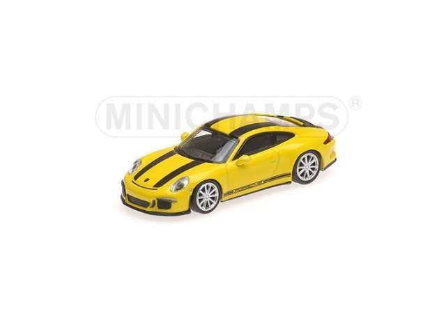 2016 Porsche 911 R, yellow with black stripes and black writing