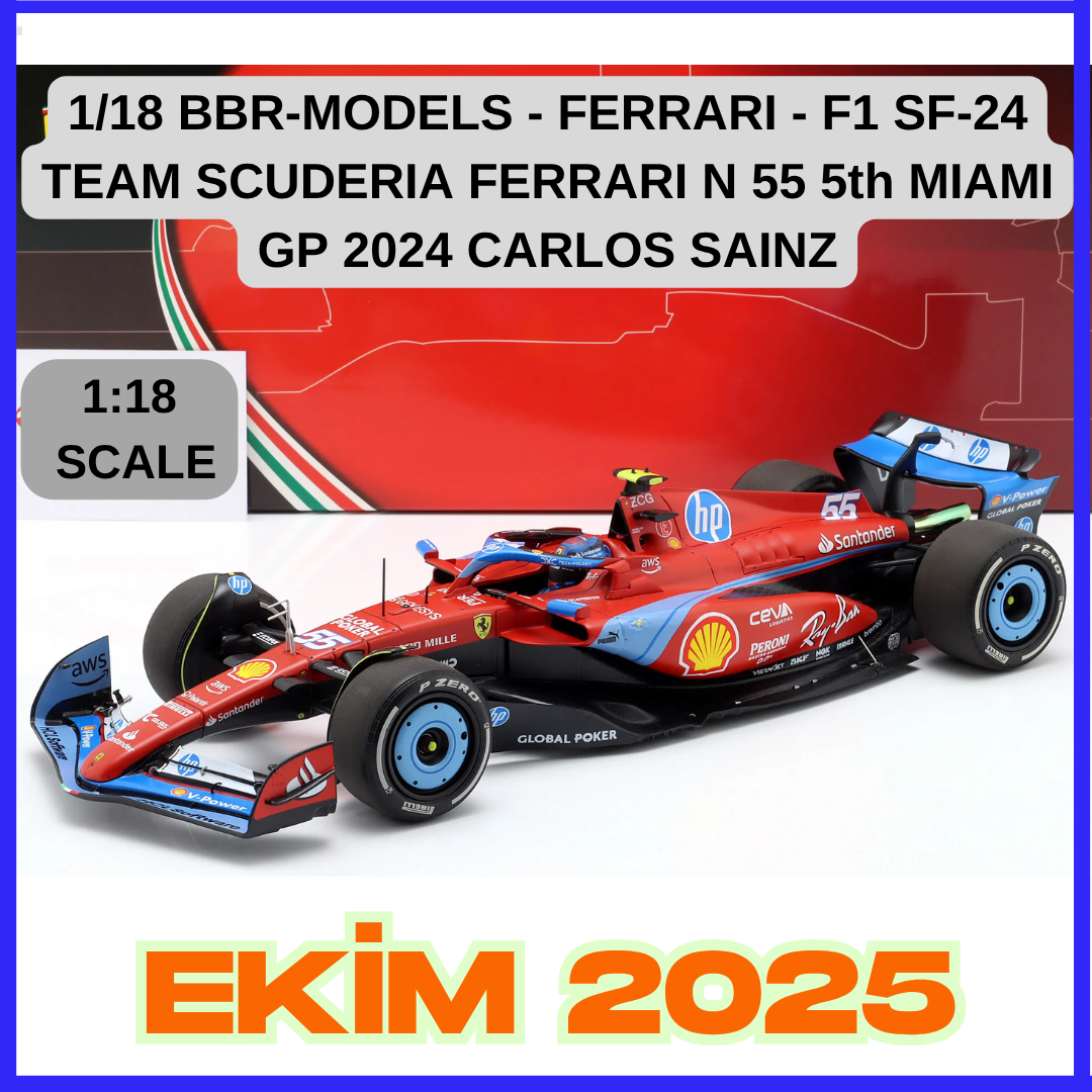 1/18 BBR-MODELS - FERRARI - F1 SF-24 TEAM SCUDERIA FERRARI N 55 5th MIAMI GP 2024 CARLOS SAINZ
