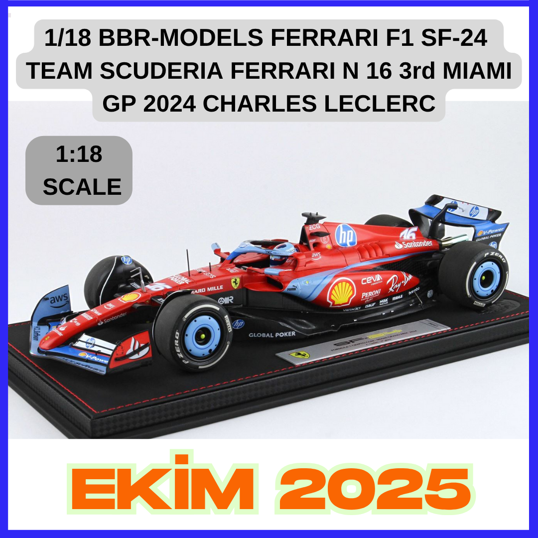 1/18 BBR-MODELS - FERRARI - F1 SF-24 TEAM SCUDERIA FERRARI N 16 3rd MIAMI GP 2024 CHARLES LECLERC