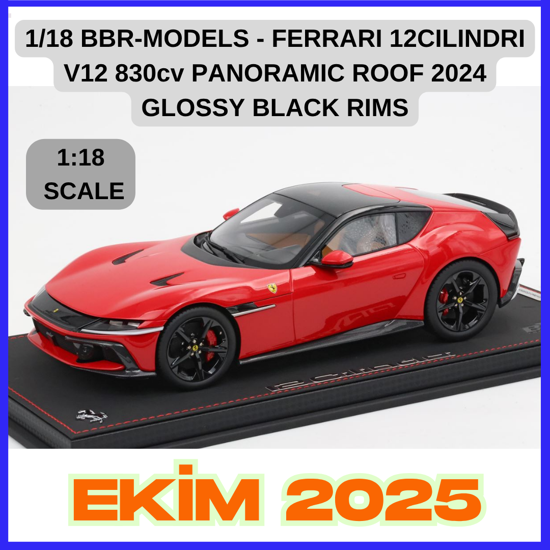 1/18 BBR-MODELS - FERRARI - 12CILINDRI V12 830cv PANORAMIC ROOF 2024 - GLOSSY BLACK RIMS