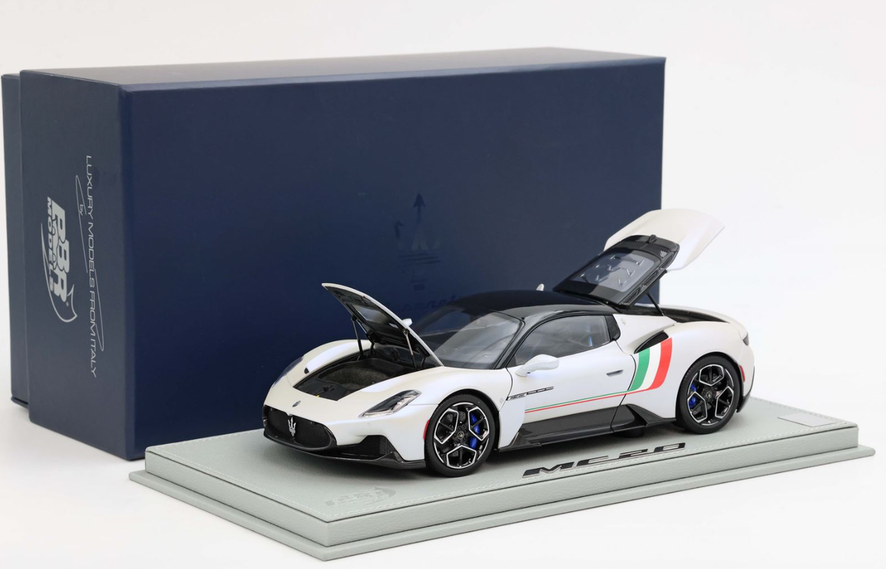 1/18 BBR Maserati MC20 ((Bianco Audace White with Italian Flag) Diecast Car Model Limited 60 Pieces