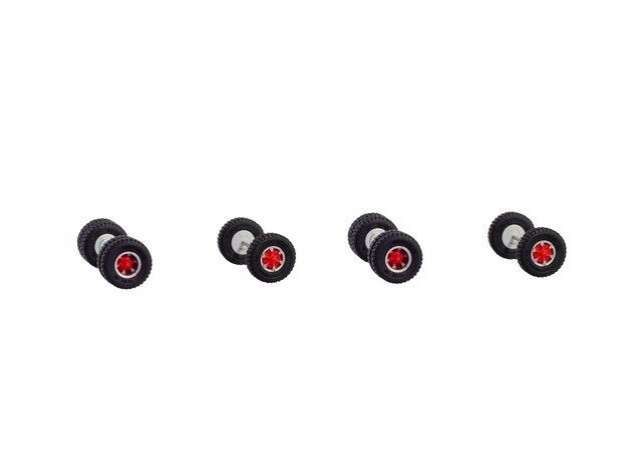 1/87 Trilex Rims + All-Road Tires *2x Front Axle, 2x Rear Axle*, black/red