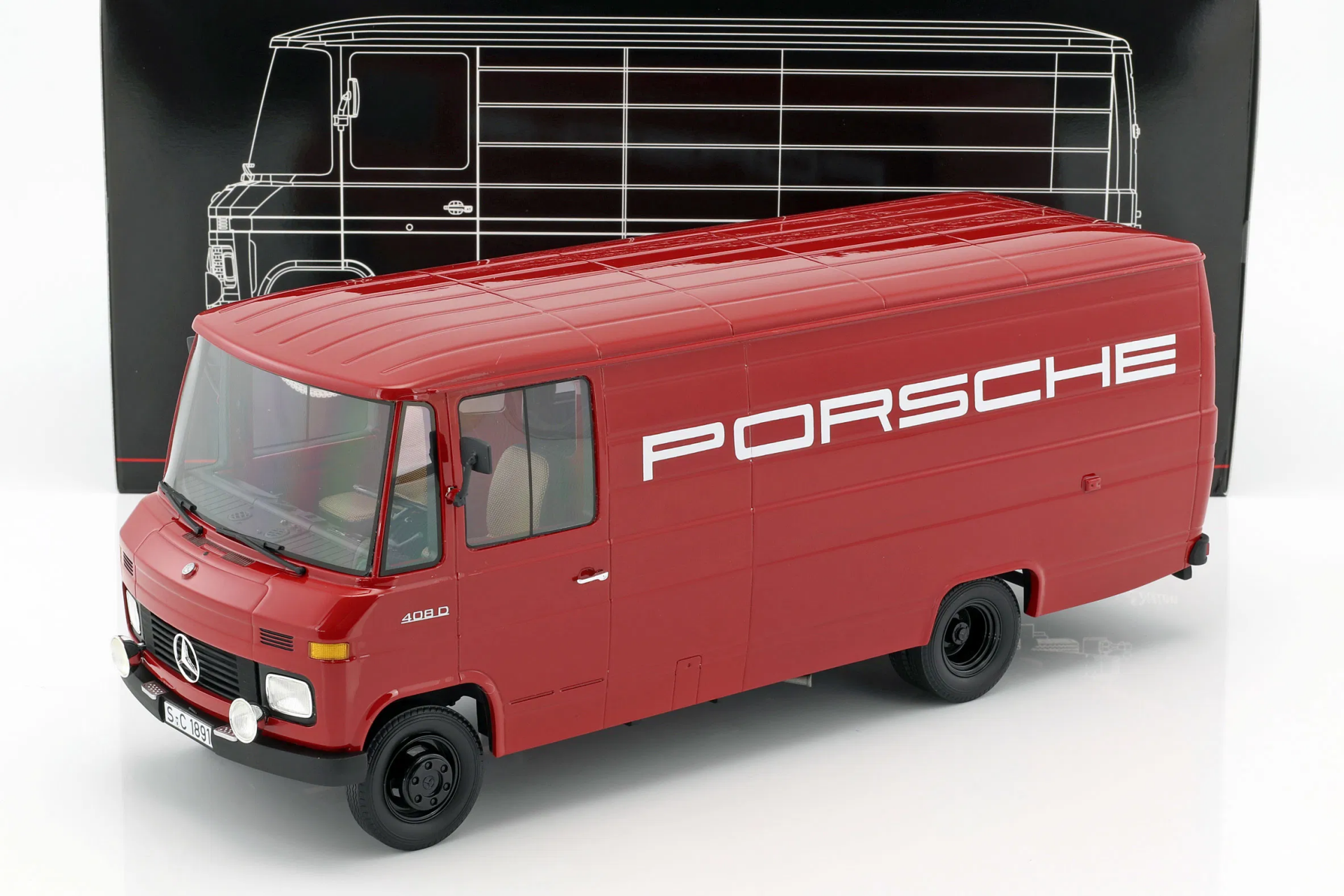 1/18 Premium ClassiXXs Mercedes-Benz L408 Porsche van year 1972 red
