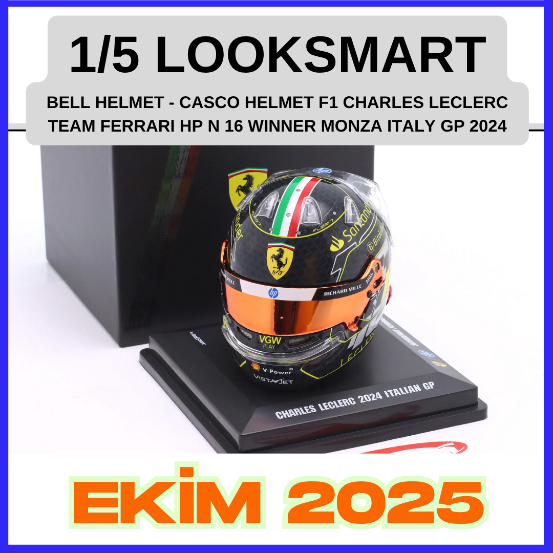 1/5 LOOKSMART - BELL HELMET - CASCO HELMET F1 CHARLES LECLERC TEAM FERRARI HP N 16 WINNER MONZA ITALY GP 2024