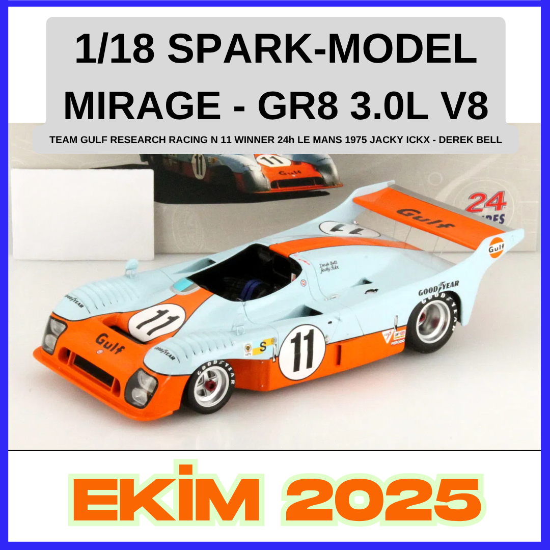 1/18 SPARK-MODEL - MIRAGE - GR8 3.0L V8 TEAM GULF RESEARCH RACING N 11 WINNER 24h LE MANS 1975 JACKY ICKX - DEREK BELL