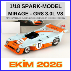 1/18 SPARK-MODEL - MIRAGE - GR8 3.0L V8 TEAM GULF RESEARCH RACING N 11 WINNER 24h LE MANS 1975 JACKY ICKX - DEREK BELL