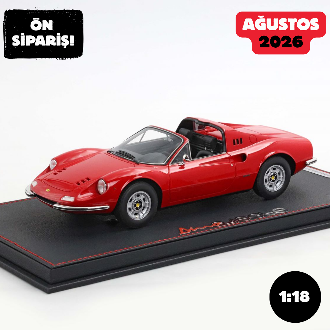 Ön Sipariş - 1/18 BBR Ferrari Dino 246 GTS 1972 Geneve Show 1972 Rosso Corsa 322 - P18258