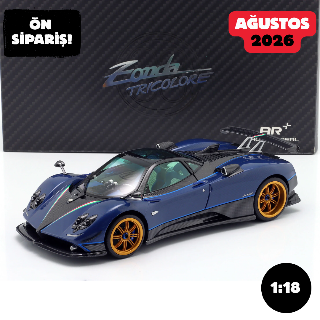 Ön Sipariş - 1/18 Almost Real Pagani Zonda Tricolore blue metallic / golden rims - ALM856201