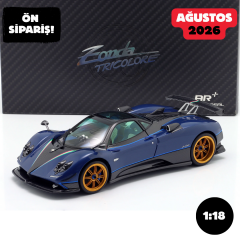 Ön Sipariş - 1/18 Almost Real Pagani Zonda Tricolore blue metallic / golden rims - ALM856201