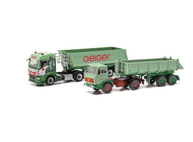 1/87 MAN TGS TM Schmitz & MB B.Sz. Wiking-Modell *Geiger*, green/red