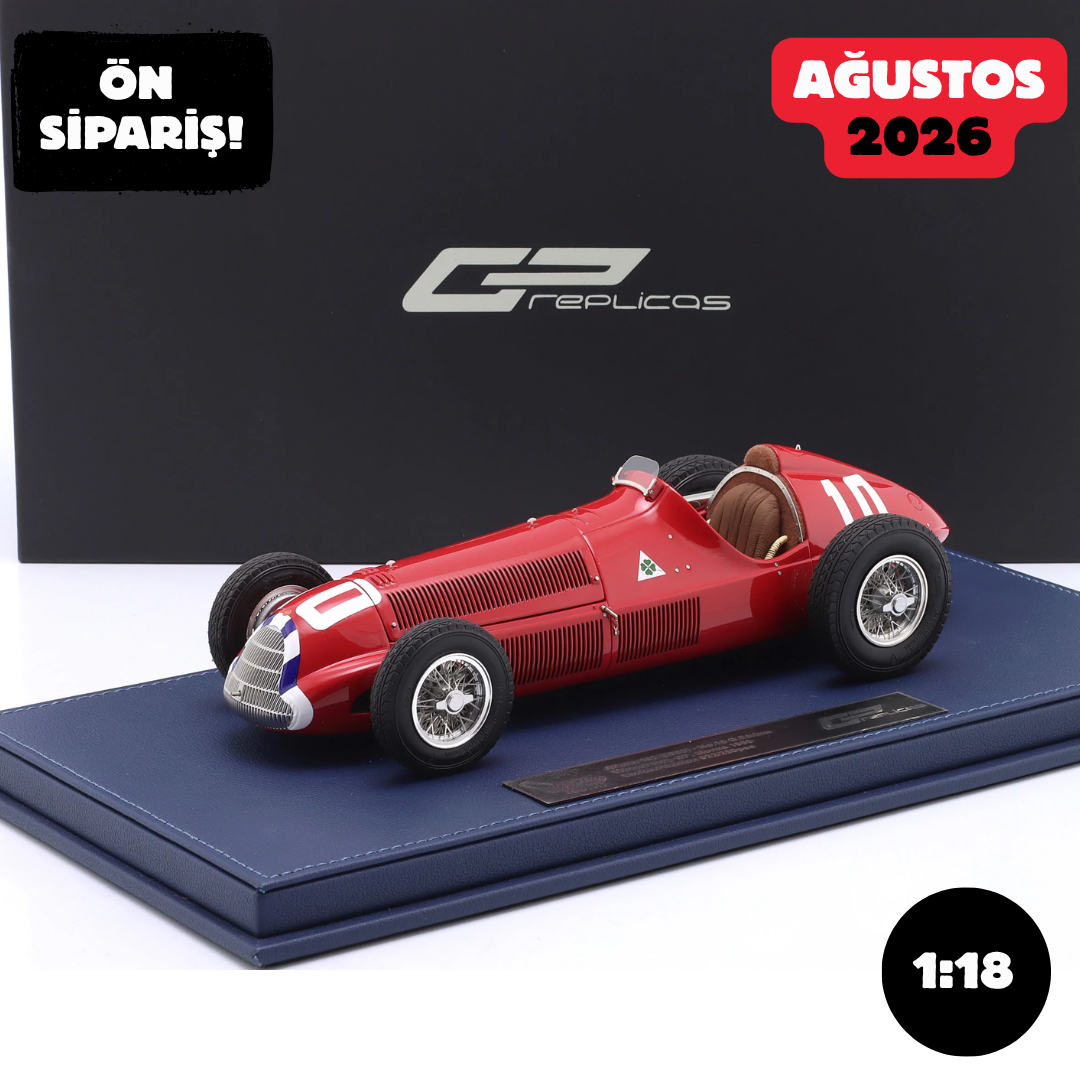 Ön Sipariş - 1/18 GP REPLICAS Giuseppe Farina Alfa Romeo 158 #10 Winner Italian GP Formula 1 World - GPMZ01