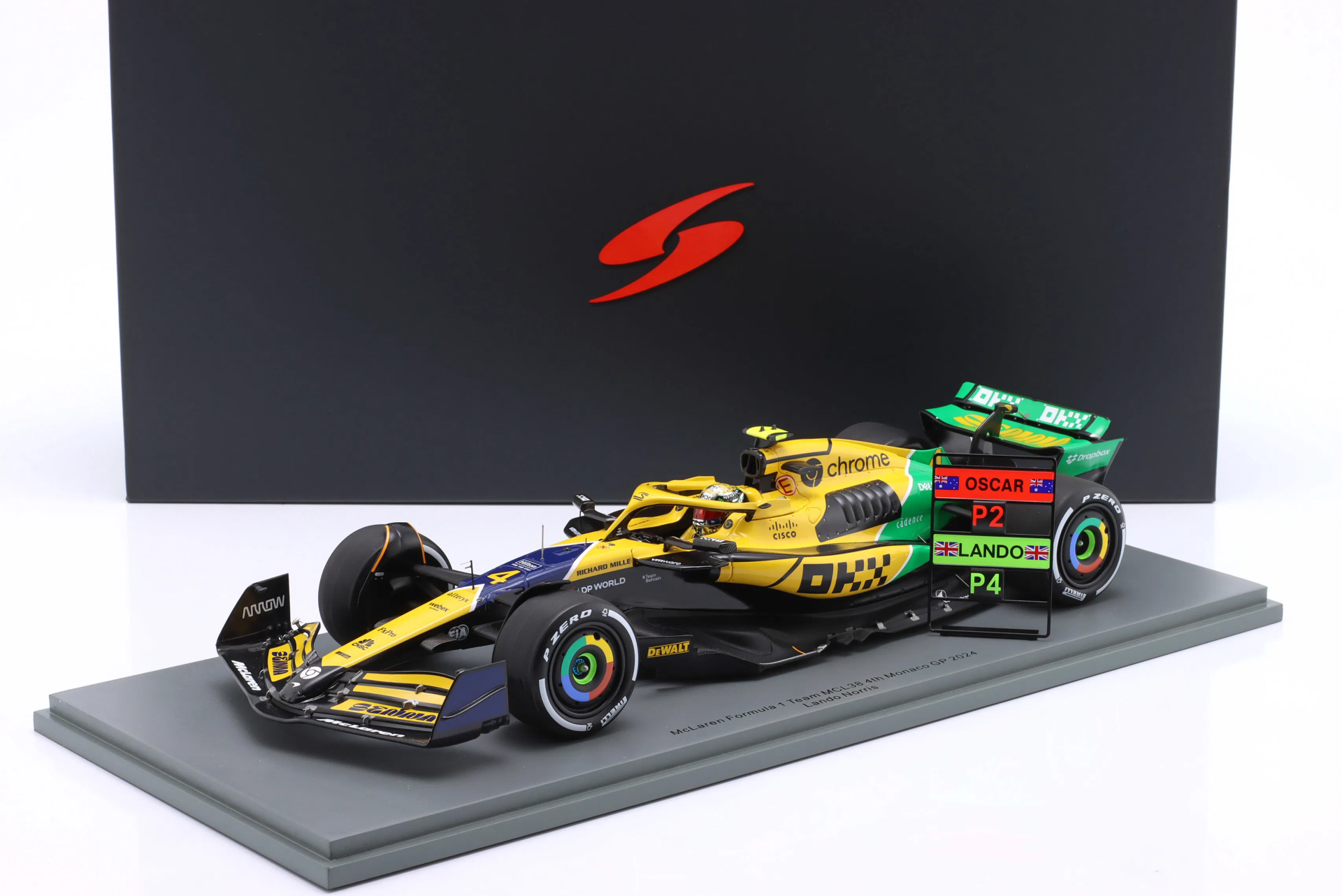 1/18 SPARK McLaren F1 MCL38 #4 Lando Norris 4th Monaco GP 2024 Special Livery