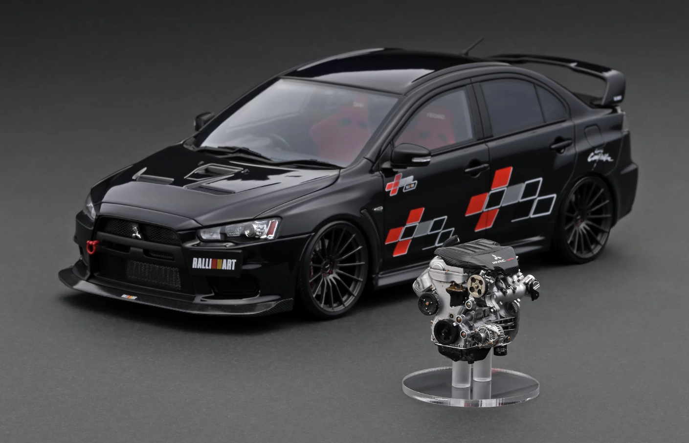 IGNITION-MODEL - MITSUBISHI LANCER EVOLUTION X (CZ4A) BLACK METALLIC WITH 4B11 ENGINE