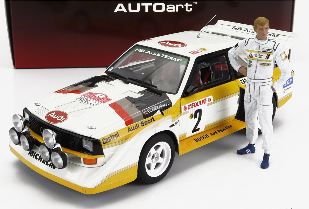 AUTOART - AUDI - QUATTRO SPORT S1 (night version) N 2 4th RALLY MONTECARLO 1986 WITH FIGURE W.ROHRL - C.GEISTDORFER