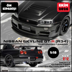 Ön Sipariş - 1/18 MOTORHELIX NISSAN SKYLINE GT-R R34 CUSTOMIZED VERSION FULL CARBON - M83413
