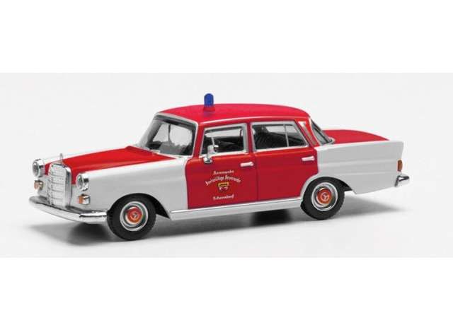 1/87 Mercedes Benz 200 Heckflosse Fire Department Schorndorf, silver/red