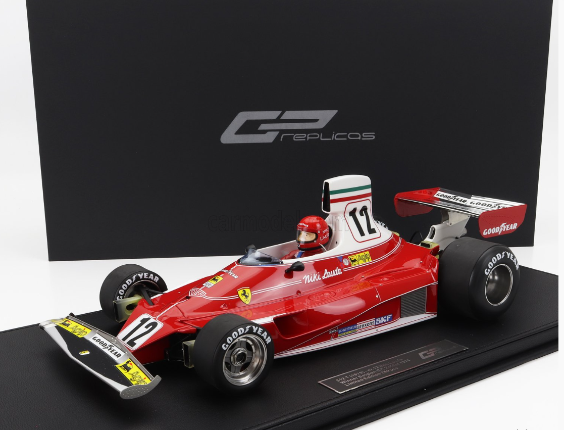 GP-REPLICAS - FERRARI - F1 312T TEAM FERRARI SEFAC N 12 WORLD CHAMPION WINNER BELGIUM ZOLDER GP (with pilot figure) 1975 NIKI LAUDA