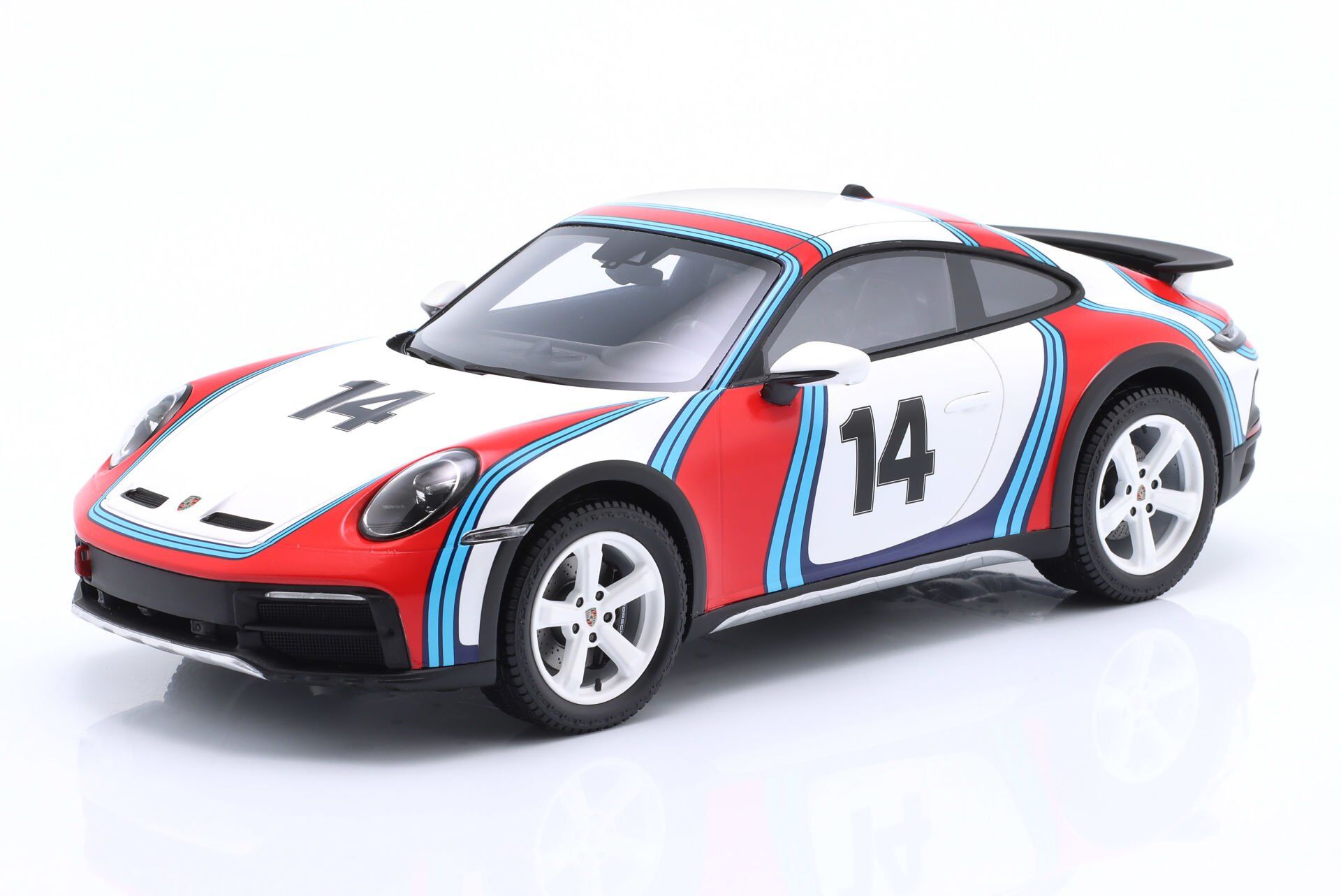 SPARK-MODEL - PORSCHE - 911 992 COUPE MARTINI RACING LIVERY N 14 RALLY DAKAR 2023 - CON VETRINA - WITH SHOWCASE