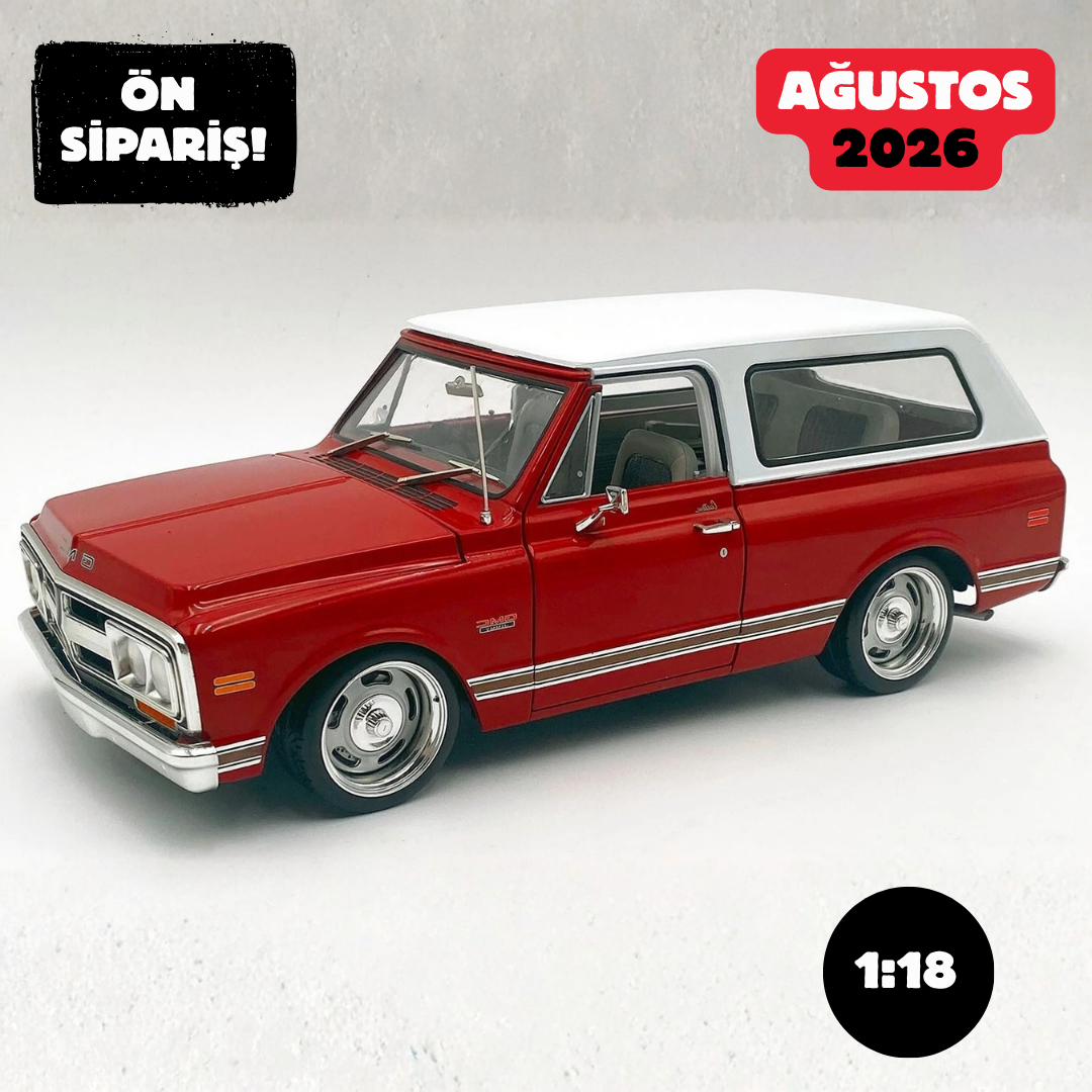 Ön Sipariş - 1/18 ACME GMC JIMMY SLAMMED CUSTOM LOW RIDER RED / WHITE TOP - A1807715