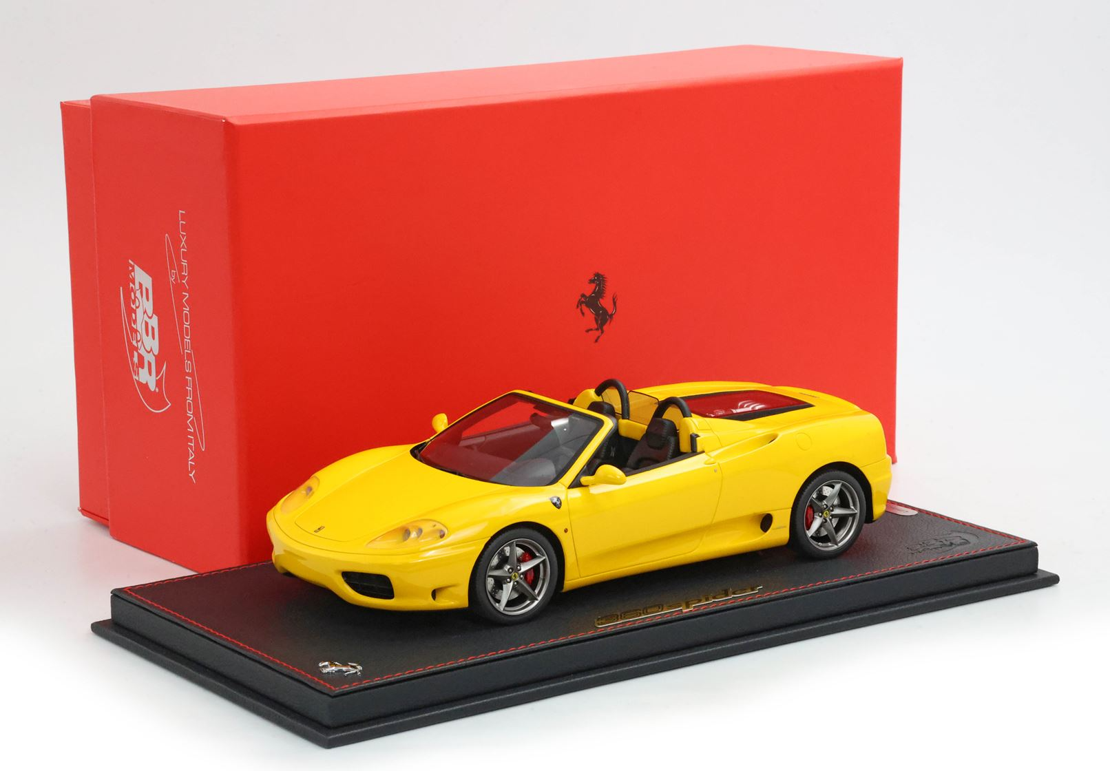 1/18 BBR Ferrari 360 Modena Spider automatic gear Giallo Modena - Black - italian stripe - challenge back grid