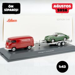 Ön Sipariş - 1/43 Schuco Volkwagen T1 Van with Trailer & Porsche 911 Coupe 1964  - 450731300