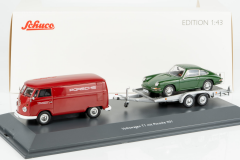 Ön Sipariş - 1/43 Schuco Volkwagen T1 Van with Trailer & Porsche 911 Coupe 1964  - 450731300