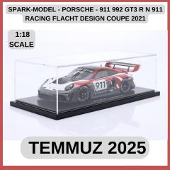 SPARK-MODEL - PORSCHE - 911 992 GT3 R N 911 RACING FLACHT DESIGN COUPE 2021 - CON VETRINA - WITH SHOWCASE