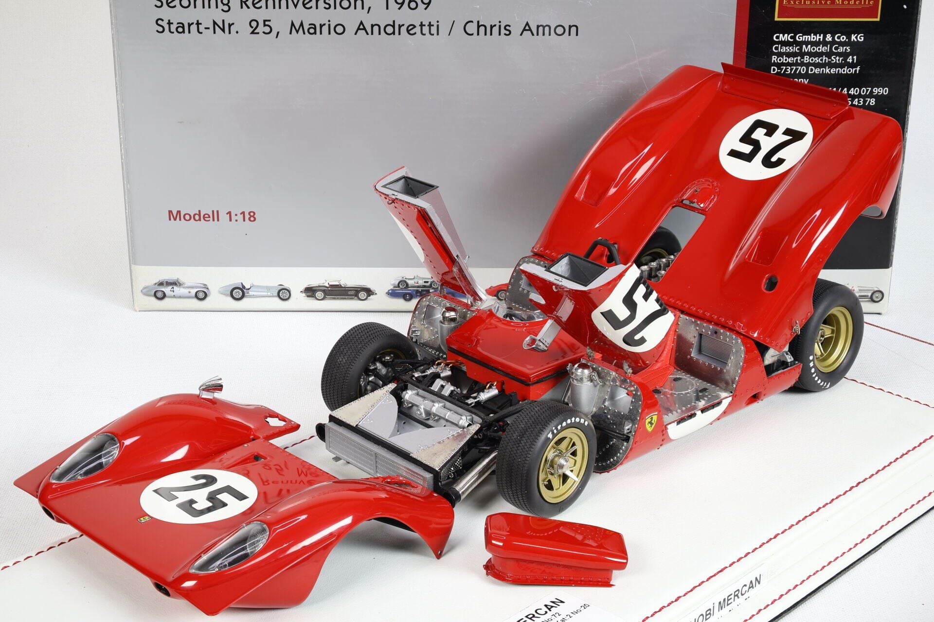 1/18 CMC - FERRARI - 312P 3.0L SPIDER N 25 2nd (WINNER CLASS) 12h SEBRING 1969 M.ANDRETTI - C.AMON