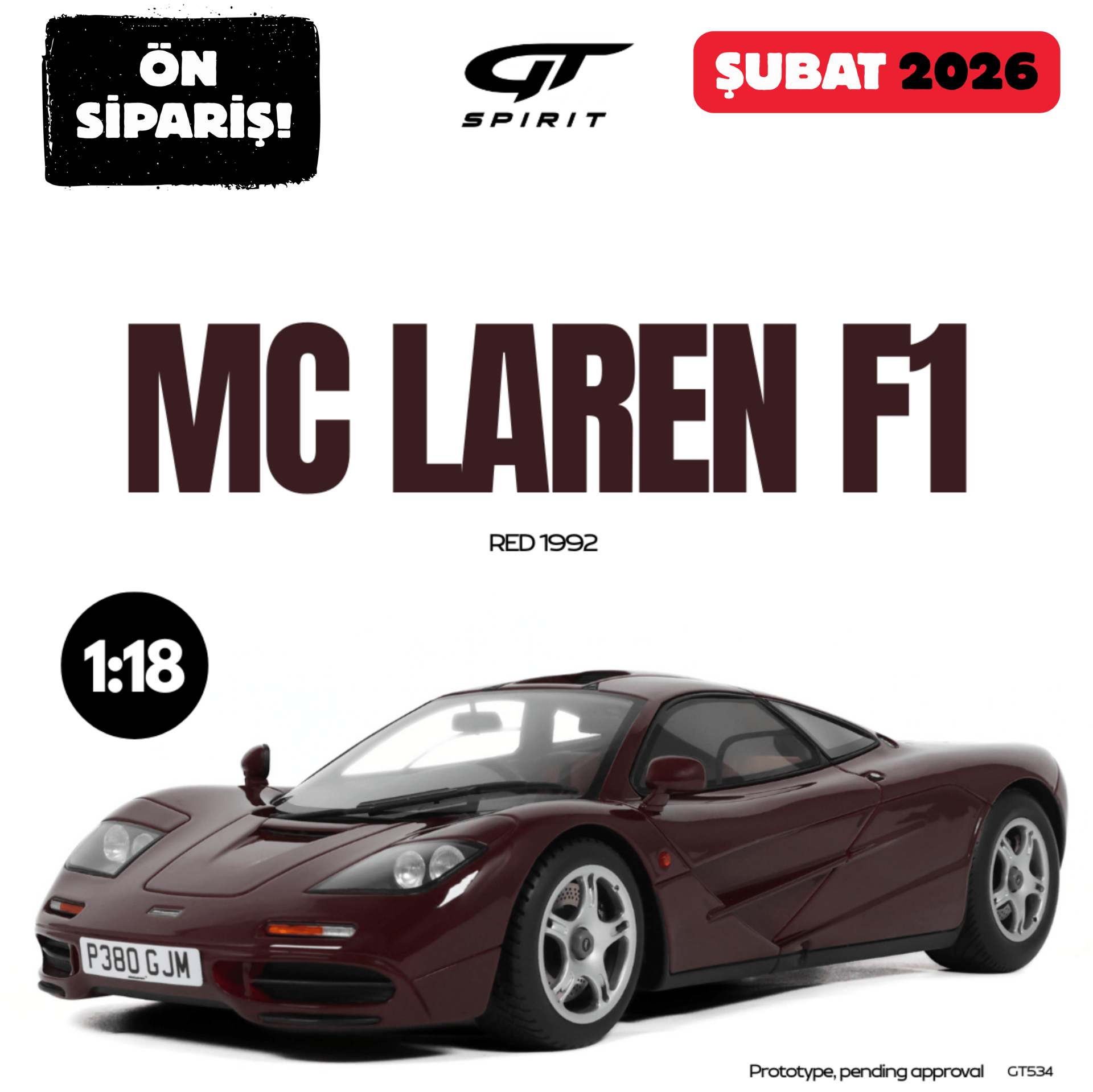 Ön Sipariş - 1/18 GT-SPIRIT - McLAREN - F-1 ROAD CAR 1993 - GT534