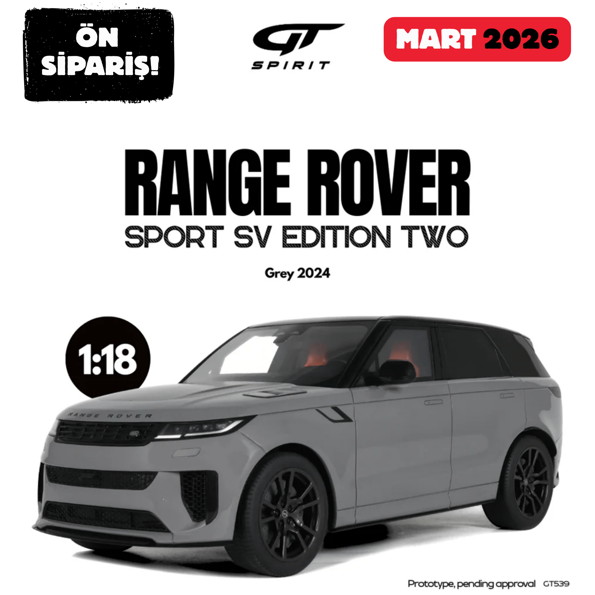 Ön Sipariş - 1/18 GT-SPIRIT - LAND ROVER - RANGE ROVER SPORT SV 2024 - GT539