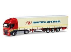 1/87 Iveco Stralis Highway XP curtain canvas semitrailer *Multipli Arcese I*, red/creme/brown