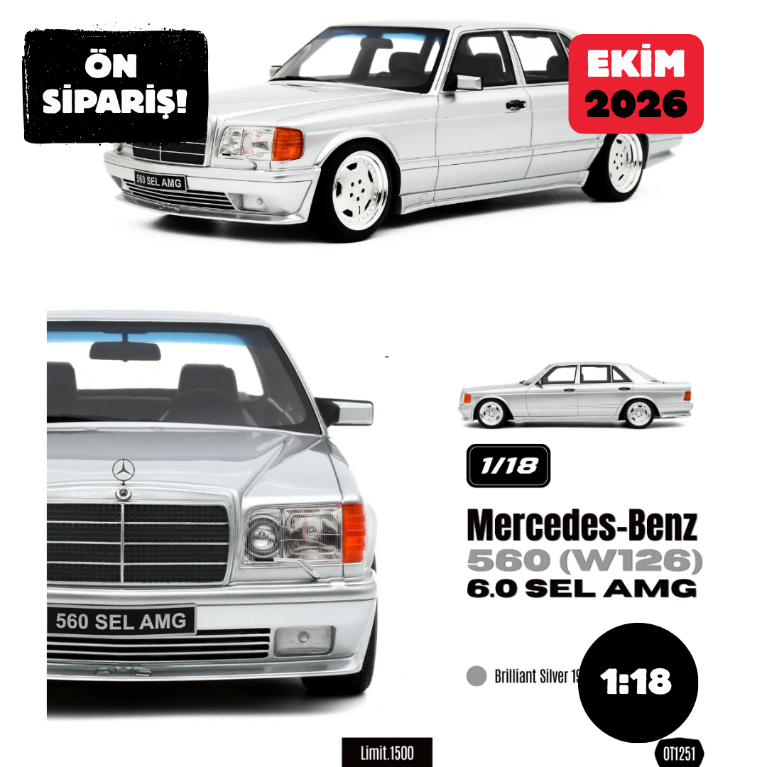 Ön Sipariş - 1/18 OTTO MERCEDES-BENZ 560 (W126) 6.0 SEL AMG BRILLIANT SILVER 1989 - OT1251
