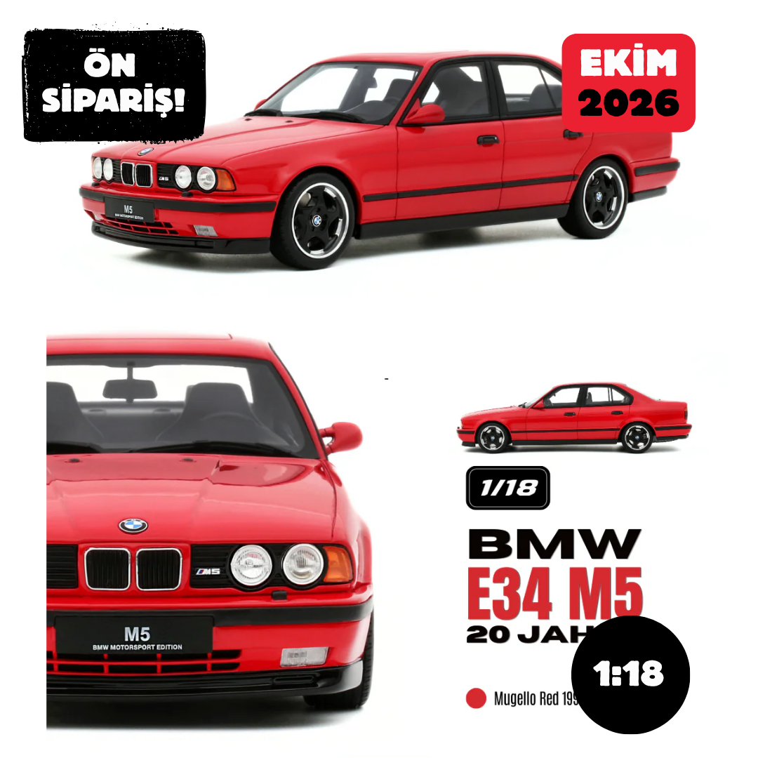 Ön Sipariş - 1/18 OTTO BMW E34 M5 20 JAHRE MUGELLO RED 274 1992 - OT1247