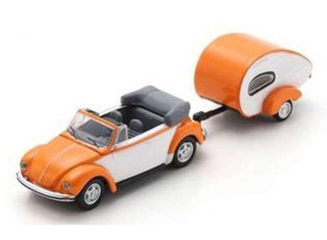 1/87 Volkswagen Kever cabrio with caravan, orange/white