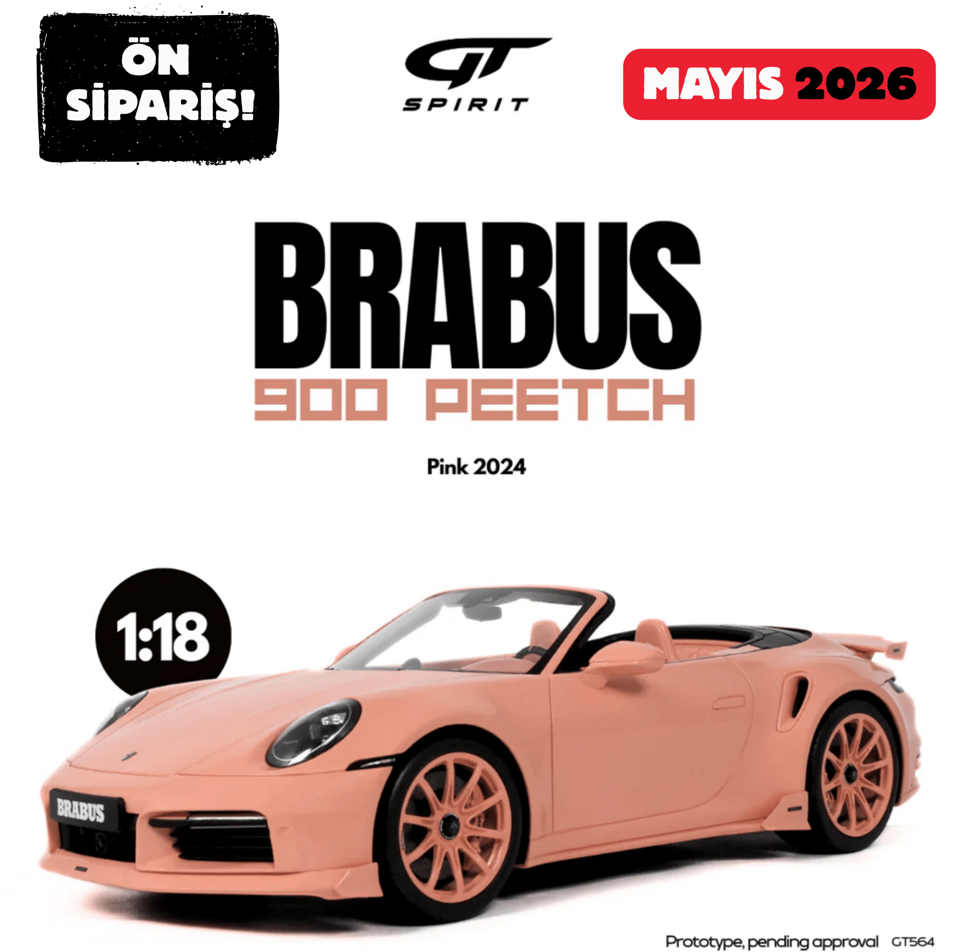 Ön Sipariş - 1/18 GT-SPIRIT - PORSCHE - 911 991 BRABUS 900 PEETCH CABRIOLET OPEN 2024 - GT564